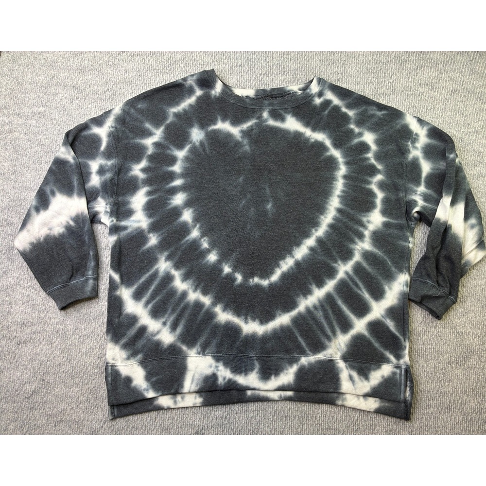 Like Love Womens XL Charcoal White Tie Dye Oversized Crewneck Sweatshirt Boho